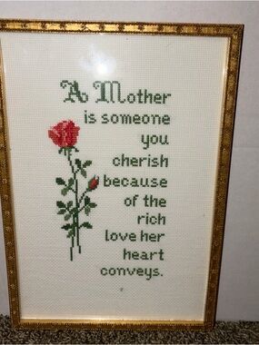 Framed Mother Tribute Tapestry - White with Red Rose